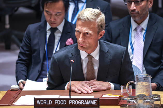 August 25, 2026, New York, New York, United States: CARL SKAU, Acting Executive Director of the World Food Programme (WFP), briefs the United Nations Security Council during the open debate Food Under Fire: The Security Councilâ€⠢s Role in Mitigating Global and Local Food Crises. Skau warned that the conflict-hunger cycle is accelerating globally, highlighting crises in Sudan, Gaza, Somalia and Yemen, and called for earlier action under Resolution 2417, greater protection of civilians and humanitarian workers, and safeguarding food and humanitarian supply routes. New York United States - ZUMAo116 20260825_znp_o116_005 Copyright: xBiancaxOterox