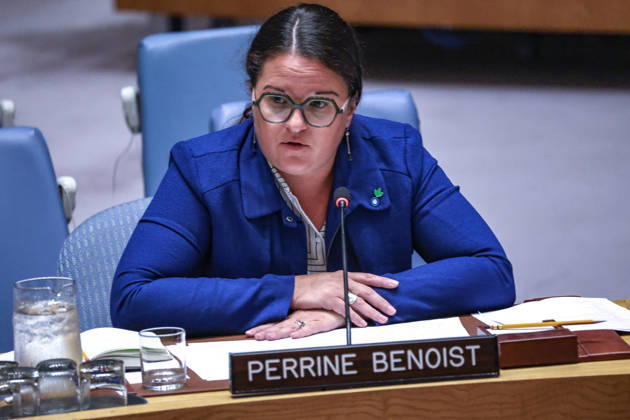 August 25, 2026, New York, New York, United States: PERRINE BENOIST, Co-CEO of Action Against Hunger and member of the Global Coalition Against Conflict and Hunger, briefs the United Nations Security Council during the open debate Food Under Fire: The Security CouncilÃ¢â‚¬â ¢s Role in Mitigating Global and Local Food Crises. Benoist addressed the relationship between conflict and hunger and the need to protect civilians, ensure humanitarian access and strengthen action against conflict-driven food insecurity. New York United States  - ZUMAo116 20260825_znp_o116_006 Copyright: xBiancaxOterox