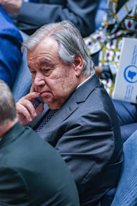 August 25, 2026, New York, New York, United States: United Nations Secretary-General ANTONIO GUTERRES listens during the Security Council high-level open debate Food Under Fire: The Security CouncilÃ¢â‚¬â ¢s Role in Mitigating Global and Local Food Crises, addressing conflict-related hunger, humanitarian access and threats to global food security. New York United States  - ZUMAo116 20260825_znp_o116_010 Copyright: xBiancaxOterox