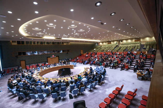 August 25, 2026, New York, New York, United States: A wide view of the United Nations Security Council Chamber during the open debate Food Under Fire: The Security CouncilÃ¢â‚¬â ¢s Role in Mitigating Global and Local Food Crises. The Council convened to address conflict-related food insecurity and the growing impact of armed conflict on food systems, humanitarian access and global food security. New York United States  - ZUMAo116 20260825_znp_o116_014 Copyright: xBiancaxOterox