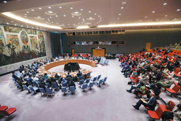 August 25, 2026, New York, New York, United States: A wide view of the United Nations Security Council Chamber during the open debate Food Under Fire: The Security CouncilÃ¢â‚¬â ¢s Role in Mitigating Global and Local Food Crises. The Council convened to address conflict-related food insecurity and the growing impact of armed conflict on food systems, humanitarian access and global food security. New York United States  - ZUMAo116 20260825_znp_o116_015 Copyright: xBiancaxOterox