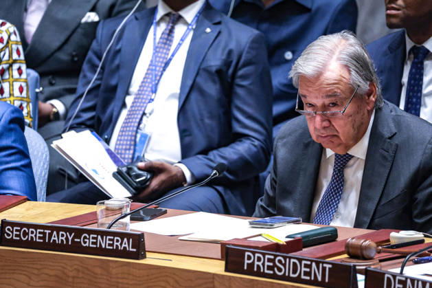 August 25, 2026, New York, New York, United States: United Nations Secretary-General ANTONIO GUTERRES listens during the Security Council high-level open debate Food Under Fire: The Security CouncilÃ¢â‚¬â ¢s Role in Mitigating Global and Local Food Crises, addressing conflict-related hunger, humanitarian access and threats to global food security. New York United States - ZUMAo116 20260825_znp_o116_011 Copyright: xBiancaxOterox