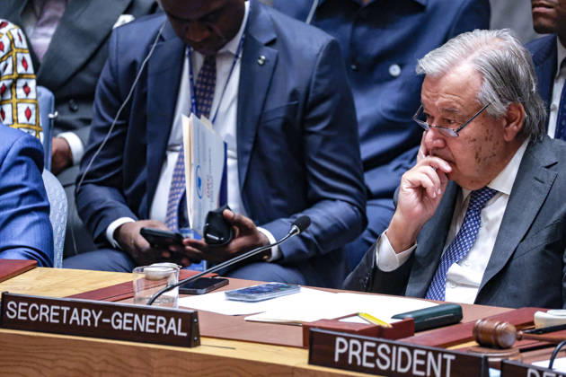 August 25, 2026, New York, New York, United States: United Nations Secretary-General ANTONIO GUTERRES listens during the Security Council high-level open debate Food Under Fire: The Security CouncilÃ¢â‚¬â ¢s Role in Mitigating Global and Local Food Crises, addressing conflict-related hunger, humanitarian access and threats to global food security. New York United States - ZUMAo116 20260825_znp_o116_013 Copyright: xBiancaxOterox