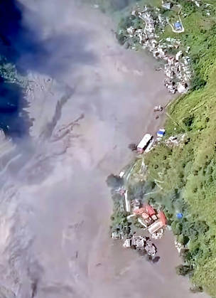 August 26, 2026, Kathmandu, Nepal: Aerial view of the extensive destruction caused by a flash flood in Rasuwa, Nepal, after the Lende River flowing from Tibet, China, surged and merged with the Bhote Koshi River. The flood swept away houses and infrastructure and damaged settlements in the Timure area near the Nepal-China border. The disaster also disrupted electricity and telephone services and affected hydropower facilities in the region. The Nepal Army and other security agencies have intensified search, rescue and relief operations for people stranded in the affected areas. Photo taken from a helicopter by Andy Thapa, August 26, 2026. Kathmandu Nepal - ZUMAs233 20260826_zap_s233_001 Copyright: xSunilxSharmax