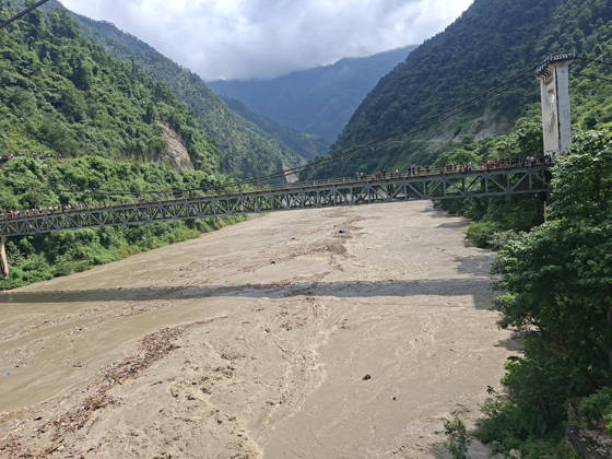 (260826) -- KATHMANDU, Aug. 26, 2026 -- This photo taken on Aug. 26, 2026 shows a view of the Trishuli River after flash floods in Nepal. As many as 72 people have been found dead in the flash flood in the Bhote Koshi River in Nepal, police said. Abi Narayan Kafle, spokesperson of Nepal Police, confirmed to Xinhua, adding that 41 injured people have been receiving treatment in different hospitals. (RSS via Xinhua) (SpotNews) NEPAL-FLASH FLOODS-AFTERMATH ZhangxPing 