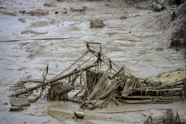 August 26, 2026, Kathmandu, Bagmati, Nepal: NUWAKOT, NEPAL - AUGUST 26: An aftermath view of flash floods and mudslides along the Trishuli River in Nuwakot, Nepal, on August 26, 2026. A catastrophic flash flood swept through Nepalâ€⠢s northern border region after an ice-and-rock avalanche, reportedly triggered by an earthquake, caused a sudden surge in the Lhende River on the Nepal-China border and sent massive volumes of water, mud and debris downstream into the Bhote Koshi and Trishuli river systems. The disaster devastated settlements in Rasuwa and Nuwakot districts, sweeping away homes, roads, bridges, vehicles and other infrastructure and severely damaging hydropower and power facilities. In Nuwakot, riverside settlements includin - ZUMAs330 20260826_zsp_s330_016 Copyright: xSafalxPrakashxShresthax