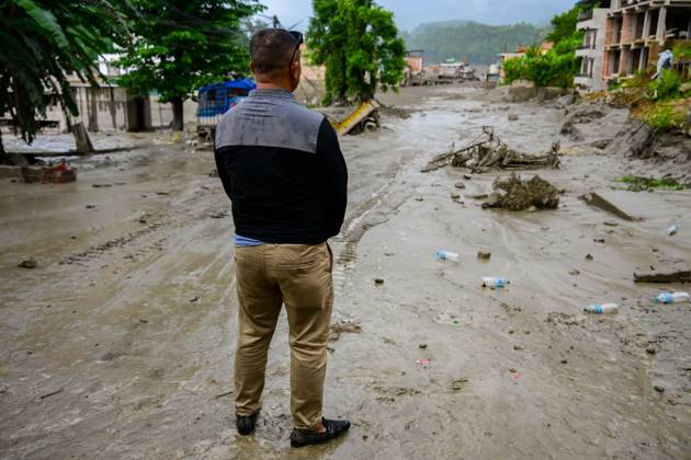 August 26, 2026, Nuwakot, Bagmati, Nepal: NUWAKOT, NEPAL - AUGUST 26, 2026: An aftermath view of flash floods and mudslides along the Trishuli River. A catastrophic flash flood swept through Nepalâ€⠢s northern border region after an ice-and-rock avalanche, reportedly triggered by an earthquake, caused a sudden surge in the Lhende River on the Nepal-China border and sent massive volumes of water, mud and debris downstream into the Bhote Koshi and Trishuli river systems. The disaster devastated settlements in Rasuwa and Nuwakot districts, sweeping away homes, roads, bridges, vehicles and other infrastructure and severely damaging hydropower and power facilities. In Nuwakot, riverside settlements including Trishuli Bazaar, Devighat, Betr - ZUMAq101 20260826_zna_q101_040 Copyright: xSafalxPrakashxShresthax