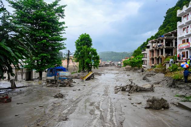 August 26, 2026, Nuwakot, Bagmati, Nepal: NUWAKOT, NEPAL - AUGUST 26, 2026: An aftermath view of flash floods and mudslides along the Trishuli River. A catastrophic flash flood swept through Nepalâ€⠢s northern border region after an ice-and-rock avalanche, reportedly triggered by an earthquake, caused a sudden surge in the Lhende River on the Nepal-China border and sent massive volumes of water, mud and debris downstream into the Bhote Koshi and Trishuli river systems. The disaster devastated settlements in Rasuwa and Nuwakot districts, sweeping away homes, roads, bridges, vehicles and other infrastructure and severely damaging hydropower and power facilities. In Nuwakot, riverside settlements including Trishuli Bazaar, Devighat, Betr - ZUMAq101 20260826_zna_q101_048 Copyright: xSafalxPrakashxShresthax