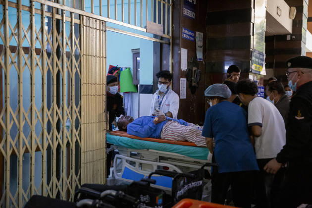 (260826) -- KATHMANDU, Aug. 26, 2026 -- A person injured in a massive flash flood in north Nepal is taken to a hospital in Kathmandu, Nepal, Aug. 26, 2026. At least 95 people were killed and 484 others remain missing in a massive flash flood in north Nepal on Wednesday, the Office of the Prime Minister said. (Photo by Xinhua) (SpotNews) NEPAL-FLASH FLOODS-AFTERMATH SulavxShrestha 