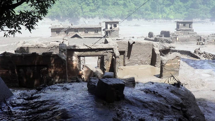 RECORD DATE NOT STATED Flash flood ravages Nepal™s Rasuwa Rasuwa Nepal , Aug 26 (ANI): Houses and other structure devastated by mud-laden floodwaters following a flash flood caused by an outburst in the Bhotekoshi River, in Rasuwa on Wednesday. Around 105 Indians among the foreign nationals reported missing after the flash flood. (RSS Nepal ANI Video Grab) Rasuwa Nepal Copyright: xANIx ANI_20260826331
