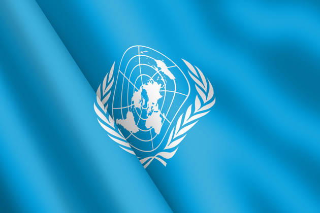 3D-Illustration einer wehenden Flagge der Vereinten Nationen A United Nations waving flag 3d illustration (License=RF) Copyright: xZoonar.com NigelxStripex 25472186