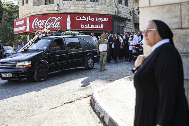 Palestinians Mourn Artist Sliman Mansour A hearse carrying the coffin of renowned Palestinian artist Sliman Mansour passes through Birzeit during his funeral procession in Birzeit, north of Ramallah, in the occupied West Bank, on August 26, 2026. Mansour, one of the most prominent figures in contemporary Palestinian visual art, died on August 24 at the age of 79 and was known for works depicting Palestinian landscapes, heritage and life under Israeli occupation, including his 1973 painting Camel of Hardships. Ramallah West Bank Palestinian Territories Copyright: xMohammadxNazzalx