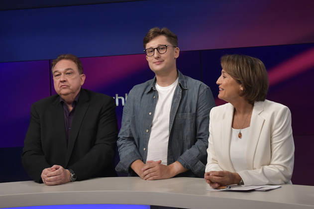 Oliver Kalkofe, Philipp Türmer und Sandra Maischberger in der ARD-Talkshow maischberger im Studio Berlin Adlershof. Berlin, 26.08.2026