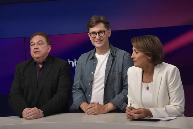 Oliver Kalkofe, Philipp Türmer und Sandra Maischberger in der ARD-Talkshow maischberger im Studio Berlin Adlershof. Berlin, 26.08.2026