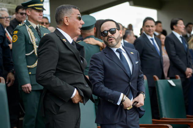 August 26, 2026, Bogota, Bogota D.C, Colombia: New minister of defense Jorge Eduardo Mora (L) and colombian president Abelardo De La Espriella (R) take part during an event announcing the new military chiefs for his government at the Jose Maria Cordova Military Cadets Academy in Bogota, Colombia August 26, 2026. Bogota Colombia - ZUMAvp1_ 20260826_zia_vp1_001 Copyright: xSebastianxBarrosx