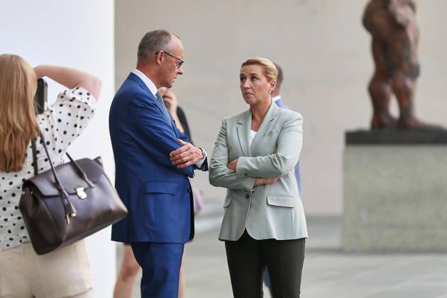 Berlin, Deutschland, 27.08.2026: Bundeskanzleramt: Empfang von gleichgesinnten Regierungschefs für Beratung über EU-Finanzrahmen: Der deutsche Bundeskanzler Friedrich Merz (CDU) mit der dänischen Ministerpräsidentin Mette Frederiksen Copyright: xdtsxNachrichtenagenturx dts_131380
