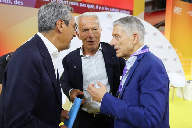 Second Day of La REF 2026 Meeting - Paris French Minister of Small and Medium-sized Enterprises, Commerce, Crafts, Tourism and Purchasing Power Serge Papin, MEDEF president Patrick Martin during the La REF 2026 meeting of French entrepreneurs, organised by the MEDEF, France s main employers federation, at the Roland-Garros venue in Paris on August 27, 2026. Photo by Raphael Lafargue ABACAPRESS.COM Paris Ile-de-France France Copyright: xLafarguexRaphael ABACAx