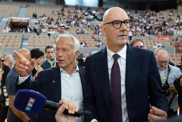 Second day of La REF 2026 meeting - Paris French Minister of the Economy, Finance and Industrial, Energy and Digital Sovereignty Roland Lescure, MEDEF president Patrick Martin during the La REF 2026 meeting of French entrepreneurs, organised by the MEDEF, France s main employers federation, at the Roland-Garros venue in Paris on August 27, 2026. Photo by Raphael Lafargue ABACAPRESS.COM Paris France  Copyright: xLafarguexRaphael ABACAx