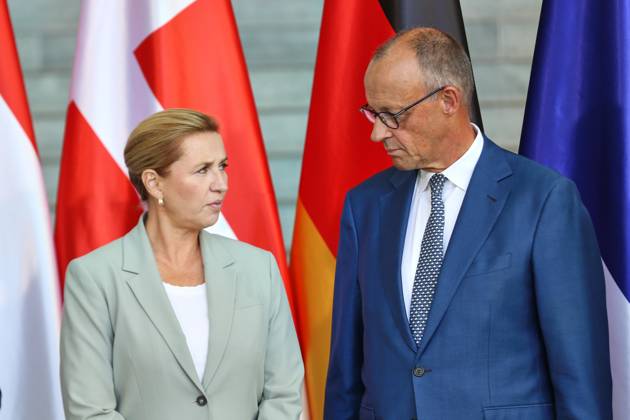 Berlin, Deutschland, 27.08.2026: Bundeskanzleramt: Empfang von gleichgesinnten Regierungschefs für Beratung über EU-Finanzrahmen: Die dänischen Ministerpräsidentin Mette Frederiksen und der deutsche Bundeskanzler Friedrich Merz (CDU) Copyright: xdtsxNachrichtenagenturx dts_131381