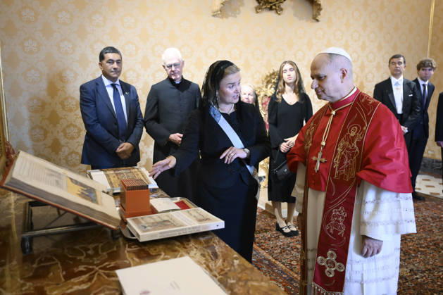 Pope Leo XIV weekly general audience Italy, Rome , Vatican, 2026 8 27 Pope Leo XIV receives in a private audience H.E. Ms. Caroline Vermeulen for the presentation of her credentials in The Vatican EDITORIAL USE ONLY - NO BOOKS Copyright: xVATICANxMEDIAxx xCatholicxPressxPhotox