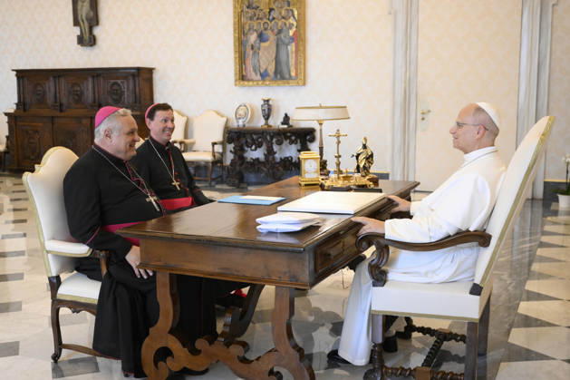 Pope Leo XIV private audience Italy, Rome , Vatican, 2026 8 27 Pope Leo XIV receives in a private audience Argentine Episcopal Conference in The Vatican EDITORIAL USE ONLY - NO BOOKS Copyright: xVATICANxMEDIAxx xCatholicxPressxPhotox