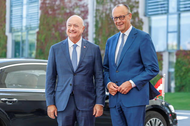 BK Merz begruesst Bundeskanzler Christian Stocker (Oesterreich) Bundeskanzler Friedrich Merz (CDU) begruesst Bundeskanzler Christian Stocker (Oesterreich), im Bundeskanzleramt in Berlin am 27.08.2026. Berlin Berlin Deutschland Bundeskanzleramt