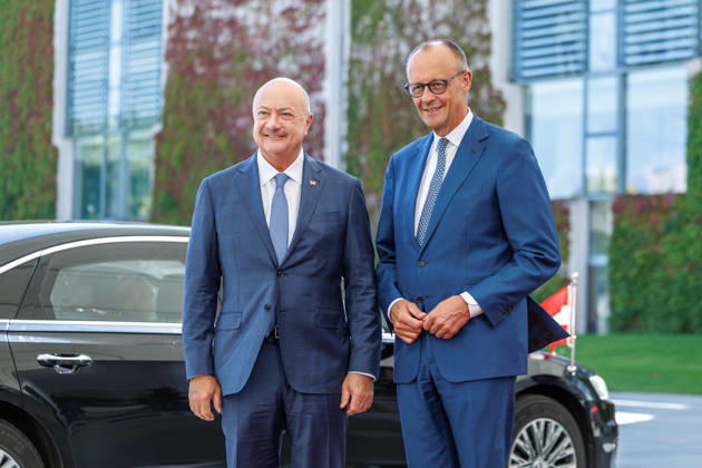 BK Merz begruesst Bundeskanzler Christian Stocker (Oesterreich) Bundeskanzler Friedrich Merz (CDU) begruesst Bundeskanzler Christian Stocker (Oesterreich), im Bundeskanzleramt in Berlin am 27.08.2026. Berlin Berlin Deutschland Bundeskanzleramt