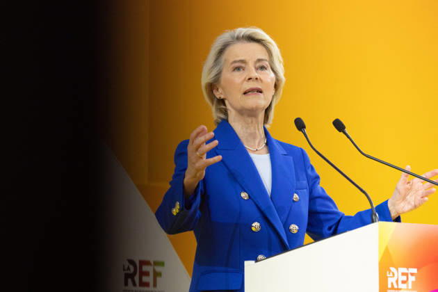 Second day of La REF 2026 meeting - Paris European Commission President Ursula von der Leyen during the La REF 2026 meeting of French entrepreneurs, organised by the MEDEF, France s main employers federation, at the Roland-Garros venue in Paris on August 27, 2026. Photo by Raphael Lafargue ABACAPRESS.COM Paris France  Copyright: xLafarguexRaphael ABACAx