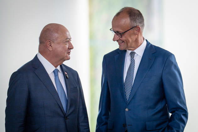 Christian Stocker, Bundeskanzler Österreich, Friedrich Merz, Bundeskanzler Deutschland(von links);Treffen der Staats- und Regierungschefs einiger gleichgesinnter EU-Staaten zum nächsten Mehrjährigen Finanzrahmen im Bundeskanzleramt, Berlin Berlin Deutschland Bundeskanzleramt