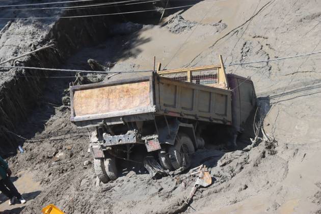Flood damage reported in Nuwakot, Nepal NUWAKOT, NEPAL, AUGUST 26, 2026: Houses and other structures in Trishuli Devighat Bazaar, Nuwakot, are seen damaged following flooding in the Bhotekoshi River in Rasuwa. Nuwakot Nepal Copyright: x xGopalxDahalx xJNAxPressx