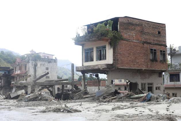 Flood damage reported in Nuwakot, Nepal NUWAKOT, NEPAL, AUGUST 26, 2026: Houses and other structures in Trishuli Devighat Bazaar, Nuwakot, are seen damaged following flooding in the Bhotekoshi River in Rasuwa. Nuwakot Nepal Copyright: x xGopalxDahalx xJNAxPressx