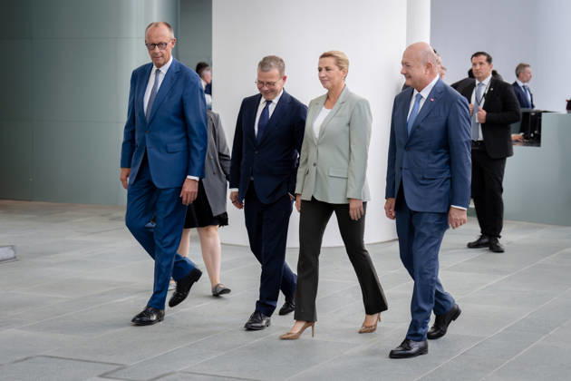 Bundeskanzleramt, Treffen Like-Minded States (gleichgesinnte Staaten) Berlin, Bundeskanzleramt, Ankunft, Bundeskanzler, Friedrich Merz, Bundeskanzler, Christian Stocker, Österreich, Ministerpräsident, Petteri Orpo, Finnland, Ministerpräsidentin, Mette Frederiksen, Dänemark Berlin Berlin GER
