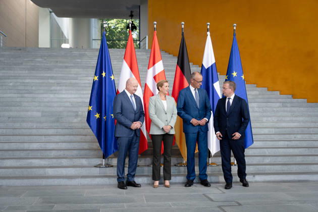Bundeskanzleramt, Treffen Like-Minded States (gleichgesinnte Staaten) Berlin, Bundeskanzleramt, Bundeskanzler, Friedrich Merz, Bundeskanzler, Christian Stocker, Österreich, Ministerpräsident, Petteri Orpo, Finnland, Ministerpräsidentin, Mette Frederiksen, Dänemark Berlin Berlin GER