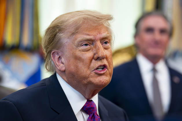 President Donald Trump speaks to members of the media following signing an executive order to rename Lake Ontario as Lake America, amid a recent trade war with Canada,, in the Oval Office of the White House in Washington, DC on Thursday, August 27, 2026.  WASP20260827107 AlxDrago