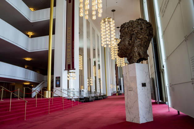 A bust of former President John F. Kennedy is seen inside the John F. Kennedy Center for Performing Arts in Washington, DC on Thursday, August 27. 2026. In a court ruling filed earlier this week, the Trump Administration said they may demolish the center if proposed renovation plans are blocked.  WAP20260827313 BONNIExCASH