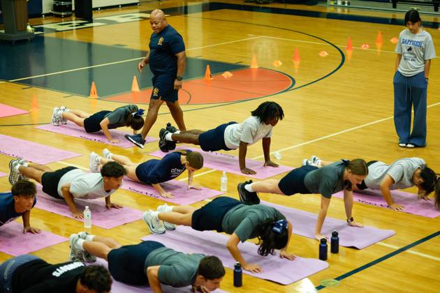 August 27, 2026, Tampa, Florida, USA: Instructors watch students do push ups during the Presidential Fitness Test event at Gaither High School on Thursday, Aug. 27, 2026, in Tampa. Tampa USA  - ZUMAs70_ 20260827_zan_s70_026 Copyright: xJeffereexWoox