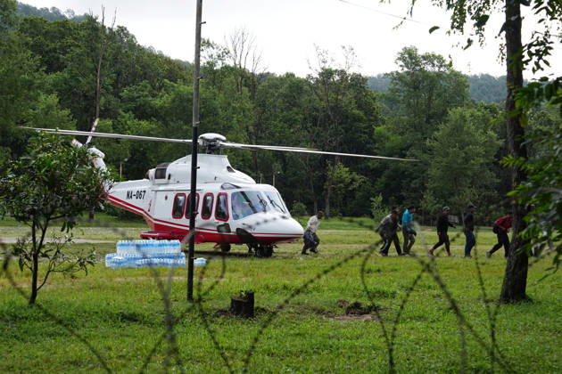 KATHMANDU, NEPAL - AUGUST 27: A rescue helicopter lands at a relief center on August 27, 2026 in Kathmandu, Nepal. Flash floods struck the Rasuwa district along Nepal s northern border on August 26, causing severe damage to roads, bridges and villages in Nuwakot, where authorities are relying on helicopters to transport people and supplies while rescue and cleanup operations continue.  Copyright: xChinaxNewsxServicex 111662526927