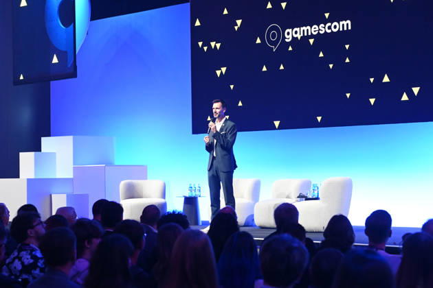 Felix FALK, Geschaeftsfuehrer des game Verband der deutschen Games-Branche, bei seiner Rede, Eroeffnung des gamescom congress, Messe Gamescom in Koeln am 27.08.2026,
