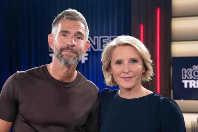 von links: Micky BEISENHERZ, Moderator, Susan LINK, Moderatorin, Gastgeber der Sendung ,,Koelner Treff,, im WDR Fernsehen, 27.08.2026.