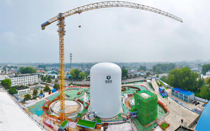 HUAIBEI, CHINA - AUGUST 28: Workers carry out inflation operations for the first air dome grain storage unit at the construction site of the Central Reserve Grain Huaibei Direct Storage Depot project on August 28, 2026 in Huaibei, Anhui Province of China. The project is described as the largest air dome grain storage complex in the country.  Copyright: xVCGx 111662593566