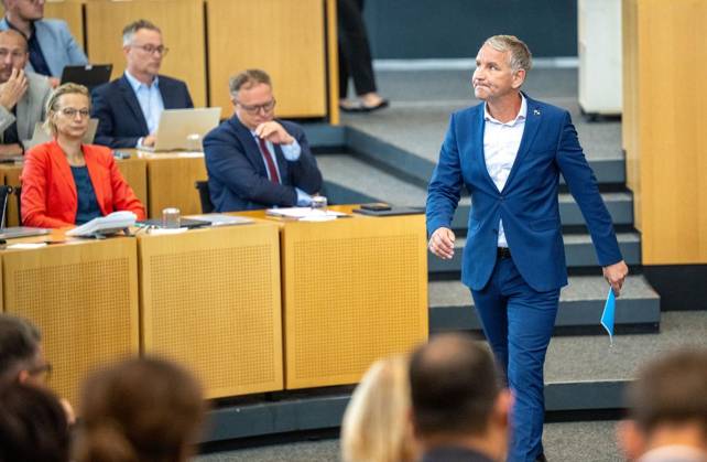 8. THÜRINGER LANDTAG - PLENARSITZUNG ** NUR FÜR REDAKTIONELLE ZWECKE ** EDITORIAL USE ONLY **<p>28 08 2026-Erfurt: Thüringer Landtag 8. Wahlperiode Plenarsitzung Misstrauensvotum der AfD-Fraktion gegen Ministerpräsident Mario Voigt (CDU) im Foto: Ministerpräsident Mario Voigt (CDU), Björn Höcke (AfD), Fraktionsvorsitzender, Katja Wolf (BSW), Thüringer Finanzministerin und Stellvertretende Ministerpräsidentin ( Deutschland Thueringen Erfurt Copyright: SaschaxFromm