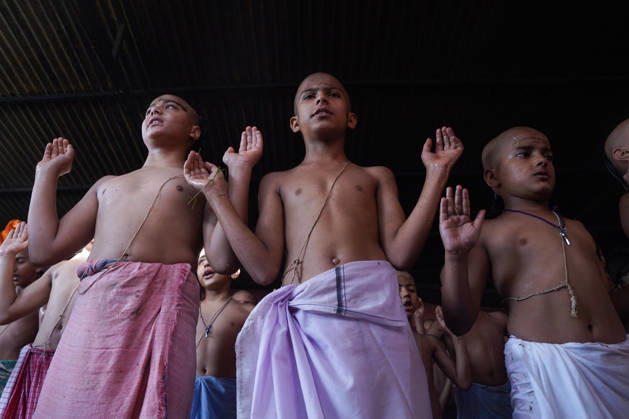 August 28, 2026, Kathmandu, Bagmati, Nepal: On the occasion of Raksha Bandhan and Janai Purnima, observed on the full moon day of the bright fortnight of the Nepali month of Shrawan, young students at PashupatiÃ¢â‚¬â ¢s Veda Vidyashram began their religious rituals and fasting early in the morning after taking a bath...On this day, those who wear the sacred thread traditionally change their Janai, also known as Yagyopavit. For this, they shave their heads the previous day and observe a fast by eating only one meal, maintaining purity. Kathmandu Nepal - ZUMAa308 20260828_znp_a308_009 Copyright: xChandraxBahadurxAlex
