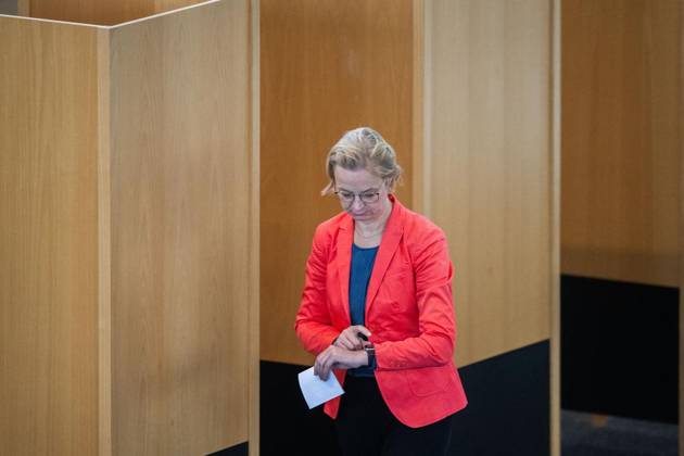 8. THÜRINGER LANDTAG - PLENARSITZUNG ** NUR FÜR REDAKTIONELLE ZWECKE ** EDITORIAL USE ONLY **<p>28 08 2026-Erfurt: Thüringer Landtag 8. Wahlperiode Plenarsitzung Misstrauensvotum der AfD-Fraktion gegen Ministerpräsident Mario Voigt (CDU) im Foto: Katja Wolf (BSW), Thüringer Finanzministerin und Stellvertretende Ministerpräsidentin ( Deutschland Thueringen Erfurt Copyright: SaschaxFromm