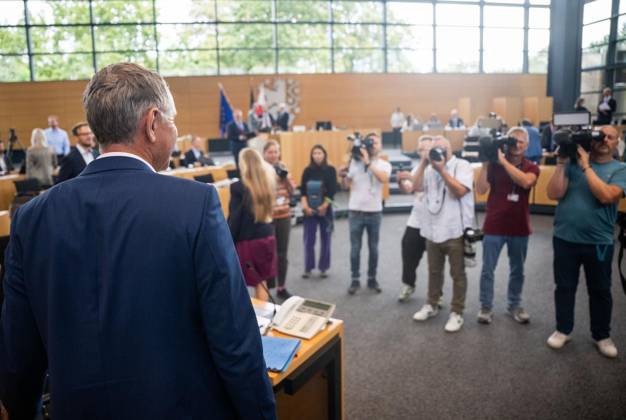 8. THÜRINGER LANDTAG - PLENARSITZUNG ** NUR FÜR REDAKTIONELLE ZWECKE ** EDITORIAL USE ONLY **<p>28 08 2026-Erfurt: Thüringer Landtag 8. Wahlperiode Plenarsitzung Misstrauensvotum der AfD-Fraktion gegen Ministerpräsident Mario Voigt (CDU) im Foto: Björn Höcke (AfD), Fraktionsvorsitzender ( Deutschland Thueringen Erfurt Copyright: SaschaxFromm
