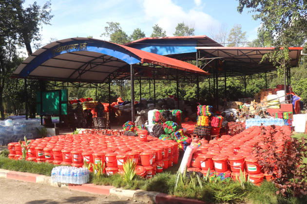 (260828) -- NUWAKOT, Aug. 28, 2026 -- This photo taken on Aug. 28, 2026 shows relief supplies ready to be distributed to flood-affected people in Nuwakot, Nepal. The death toll from devastating floods in Nepal has risen to 538, the National Disaster Risk Reduction and Management Authority said in a statement on Friday. Chitwan district recorded the highest number of deaths at 221, followed by Nawalparasi East with 134 and Dhading with 33. Deaths were also reported in several other districts. A total of 977 people remain missing, including 517 foreigners, according to the authority. Rescue and search operations are continuing in the affected areas. ( via Xinhua) NEPAL-NUWAKOT-FLASH FLOOD-RELIEF SUPPLIES RSS 