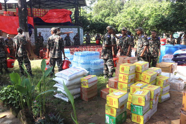 (260828) -- NUWAKOT, Aug. 28, 2026 -- This photo taken on Aug. 28, 2026 shows relief supplies ready to be distributed to flood-affected people in Nuwakot, Nepal. The death toll from devastating floods in Nepal has risen to 538, the National Disaster Risk Reduction and Management Authority said in a statement on Friday. Chitwan district recorded the highest number of deaths at 221, followed by Nawalparasi East with 134 and Dhading with 33. Deaths were also reported in several other districts. A total of 977 people remain missing, including 517 foreigners, according to the authority. Rescue and search operations are continuing in the affected areas. ( via Xinhua) NEPAL-NUWAKOT-FLASH FLOOD-RELIEF SUPPLIES RSS 