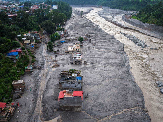 Nepal-China flash flood death toll rises, hundreds remain missing NUWAKOT, NEPAL - AUGUST 28: An aerial view of destroyed houses and roads covered in muds along the Trishuli River, following landslide and flash floods in areas near the Nepal-China border, in Nuwakot, Nepal, on August 28, 2026. Death toll from the disaster has so far risen to more than 530, with hundreds of people missing, including foreign nationals from 32 countries such as China, Malaysia, South Korea, Australia, the United Kingdom, India and the United States. Daniel Ceng Anadolu Nuwakot Nepal. Editorial use only. Please get in touch for any other usage. Copyright: x2026xAnadoluxDanielxCengx