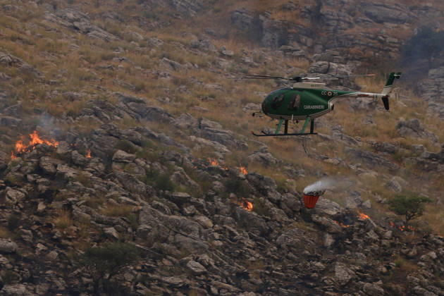 Wildfire suppression efforts continue on Italy s Sicily and Sardinia islands PALERMO, ITALY - AUGUST 28: Firefighting teams and forestry workers respond to tackle a wildfire from the ground with water tankers, while the gendarmerie intervened from the air with a helicopter, in Pianetto, near Palermo, Italy on August 28, 2026. Alberto Lo Bianco Anadolu Palermo Italy. Editorial use only. Please get in touch for any other usage.  Copyright: x2026xAnadoluxAlbertoxLoxBiancox