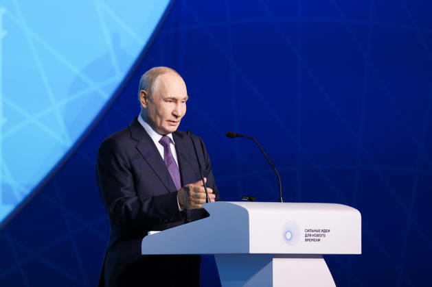 RUSSIA, NIZHNY NOVGOROD - AUGUST 28, 2026: Russia s President Vladimir Putin speaks at a plenary session at a forum titled Strong Ideas for New Times . Sergei Lukin Roscongress TASS Host Photo Agency  96756390