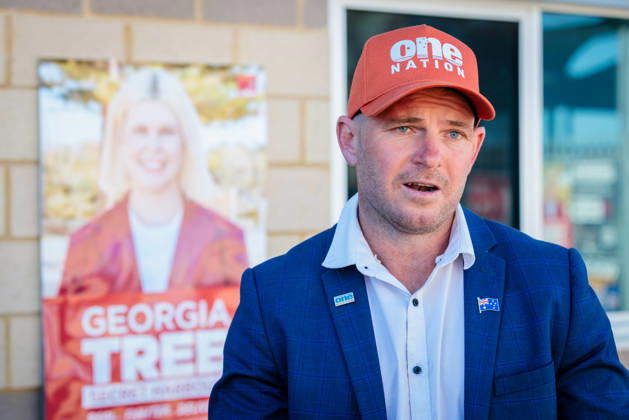 WA SECRET HARBOUR STATE BY-ELECTION, WA One Nation candidate for Secret Harbour Luke Herdegen, speaks during a press conference at the Coastal Lakes College Polling Place in Perth, Saturday, August 29, 2026. Voters in the beachside seat of Secret Harbour, south of Perth, are heading to the polls on Saturday after long-serving MP and senior government minister Paul Papalia s mid-term retirement triggered a state by-election. ( NO ARCHIVING  Copyright: xRICHARDxWAINWRIGHTx 20260829130759416620